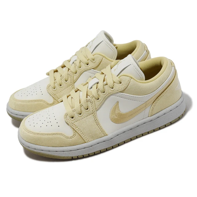 NIKE 耐吉 Wmns Air Jordan 1 Low SE 奶油米 帆布 刺繡勾勾 女鞋 AJ1 休閒鞋(FN3722-701)