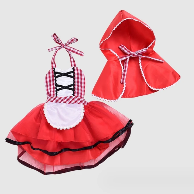 【橘魔法】小紅帽斗篷圍裙洋裝 (披肩 外套 女童 大紅 角色扮演 攝影 表演 戲劇 童裝)