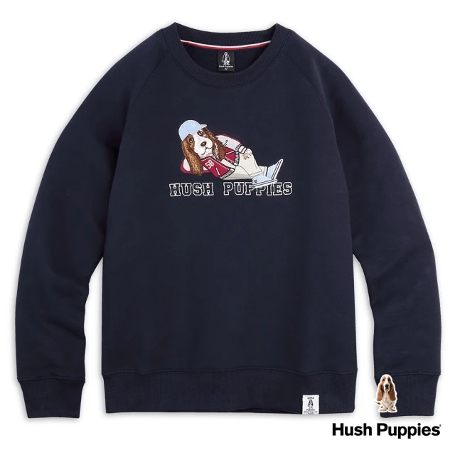 【Hush Puppies】女裝 上衣 Q版棒球狗寬鬆拉克蘭袖上衣(丈青/34210101)