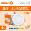 【Osram 歐司朗】LED 9.5公分 6W 晶享崁燈 白光 黃光 自然光 4入組(LED 9.5公分 6W 崁燈)