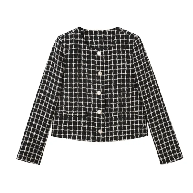 【米蘭精品】現貨+預購 毛呢外套小香風大衣(黑白格紋OL通勤女外套74fx22)