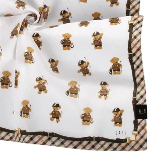 【DAKS】泰迪熊系列英倫馬術服裝熊熊斜格紋純綿帕巾(墨綠/白色)