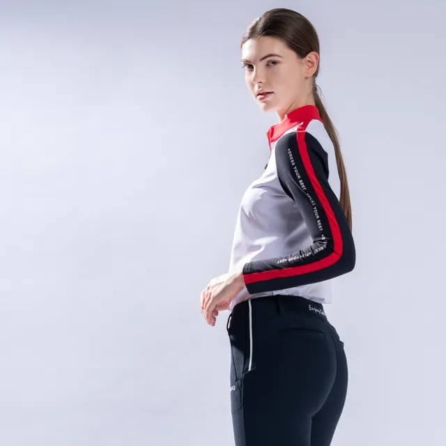 【PING】女款配色剪接立領長袖POLO衫-白(吸濕排汗/蓄熱保溫/GOLF/高爾夫球衫/RA22214-87)