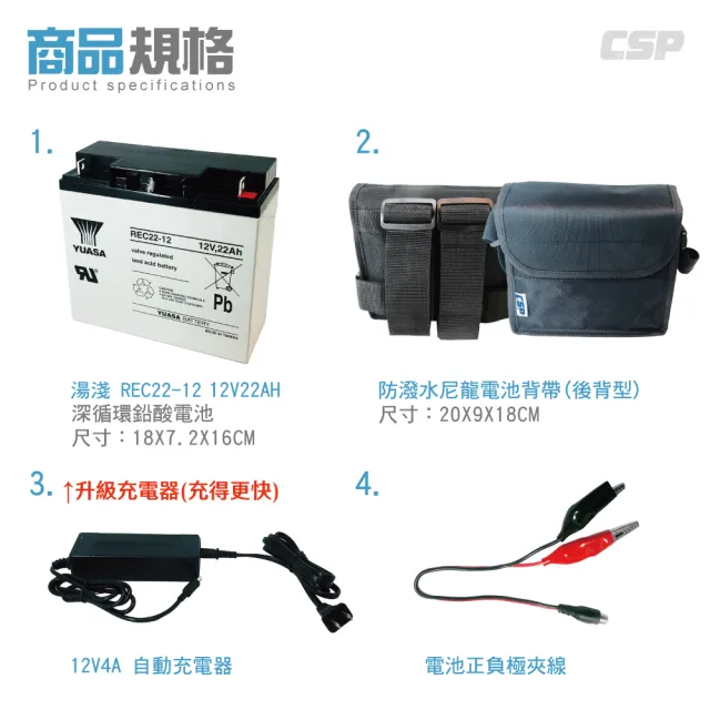 【CSP】大豐收船釣電池組/電動捲線器(深循環 湯淺 REC22-12 SHIMANO船釣 電池-4A充電器/後背包)