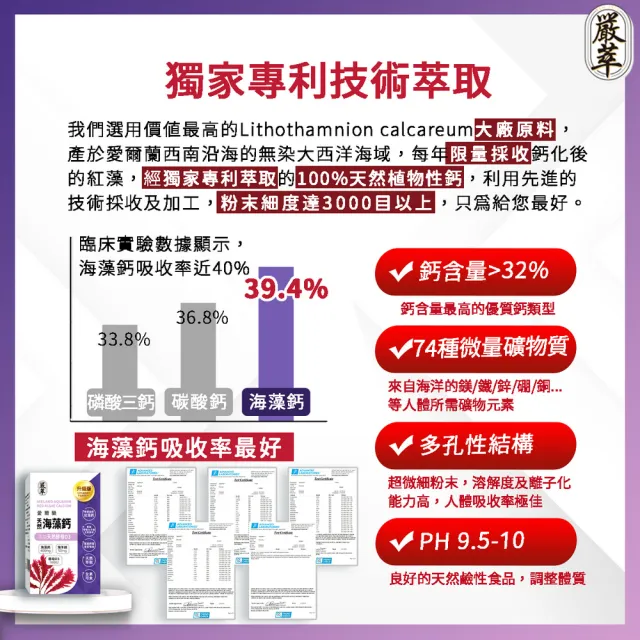 【嚴萃】天然愛爾蘭海藻鈣+D3+鎂-補鈣首選-1入/共30粒(幫助骨骼牙齒生長、含量高吸收率佳)