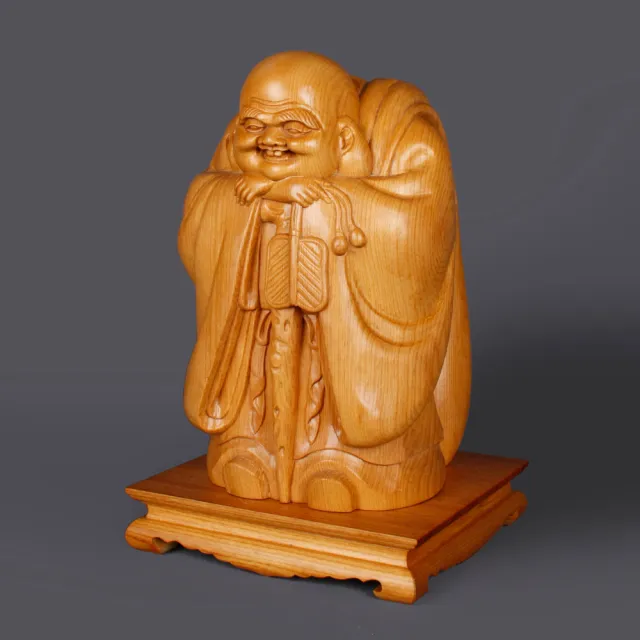 【MU LIFE 荒木雕塑藝品】高26公分 布袋佛(黃揚木/招財/七福神)