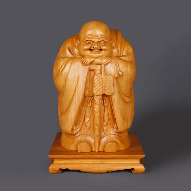 【MU LIFE 荒木雕塑藝品】高26公分 布袋佛(黃揚木/招財/七福神)