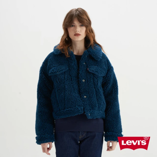 LEVIS 女款 TYPE3版型短版寬鬆外套 / 泰迪毛面料 / 藍 人氣新品