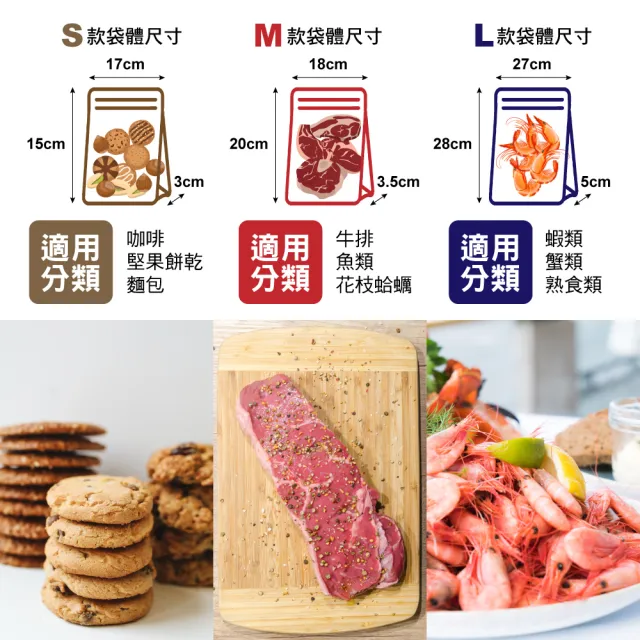 【USii 優系】高效鎖鮮食物專用立體夾鏈袋 S+M+L(超值3入組)