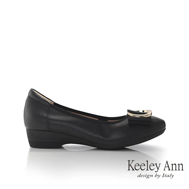 【Keeley Ann】圓釦柔軟真皮粗跟包鞋(黑色385568110)