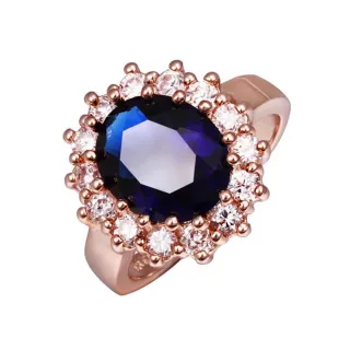 【Aphrodite 愛芙晶鑽】寶石戒指 美鑽戒指/時尚奢華藍寶石美鑽造型鑲鑽戒指(玫瑰金色)