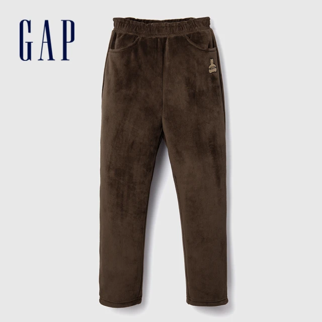 GAPGAP 女童裝 Logo小熊印花燈芯絨鬆緊褲-深棕色(789278)