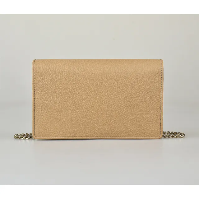 【GUCCI 古馳】GUCCI SOHO雙G LOGO牛皮6卡釦式斜背包(駝)