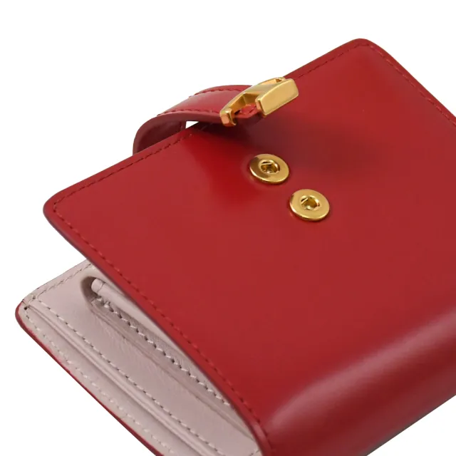 【TOD’S】TODS T Timeless 金屬T LOGO小牛皮扣式零錢短夾(亮紅)