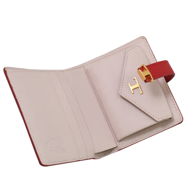 【TOD’S】TODS T Timeless 金屬T LOGO小牛皮扣式零錢短夾(亮紅)