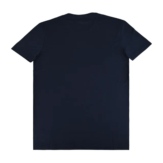 【Paul Smith】PAUL SMITH 白字LOGO後領半圈彩色條紋設計純棉短袖T恤(男款/深藍)