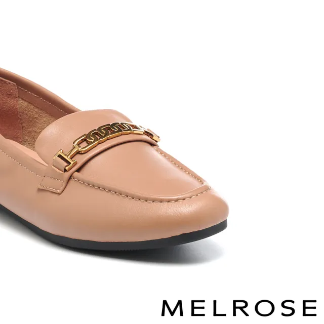 【MELROSE】美樂斯 懷舊時尚鍊條水染牛皮樂福方頭低跟鞋(棕)