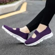 【HAPPY WALK】透氣休閒鞋 一字休閒鞋/透氣舒適彈力飛織波浪一字帶休閒鞋(紫)