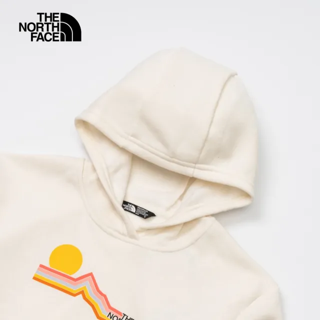 【The North Face 官方旗艦】北面兒童白色胸前趣味太陽印花長袖帽T｜84LXN3O