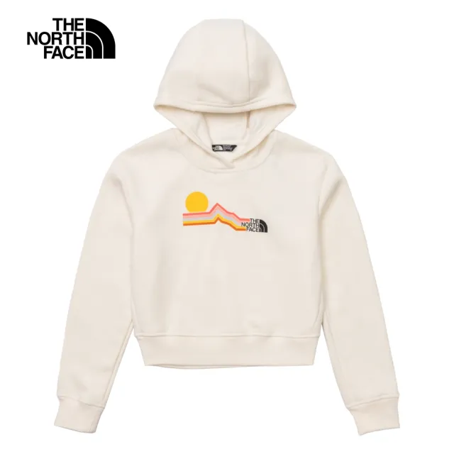 【The North Face 官方旗艦】北面兒童白色胸前趣味太陽印花長袖帽T｜84LXN3O