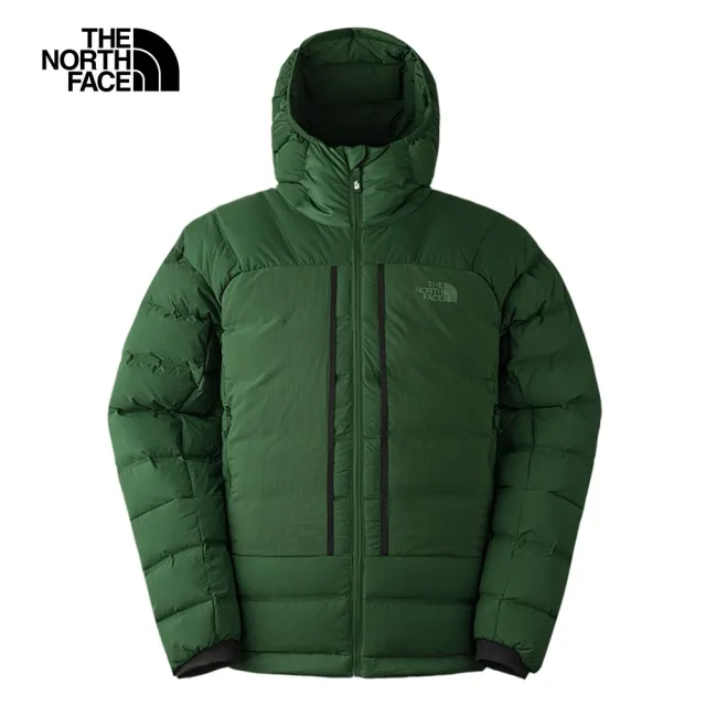 【The North Face 官方旗艦】北面男款綠色DWR防潑水保暖連帽羽絨外套｜83S2I0P(800蓬鬆度)