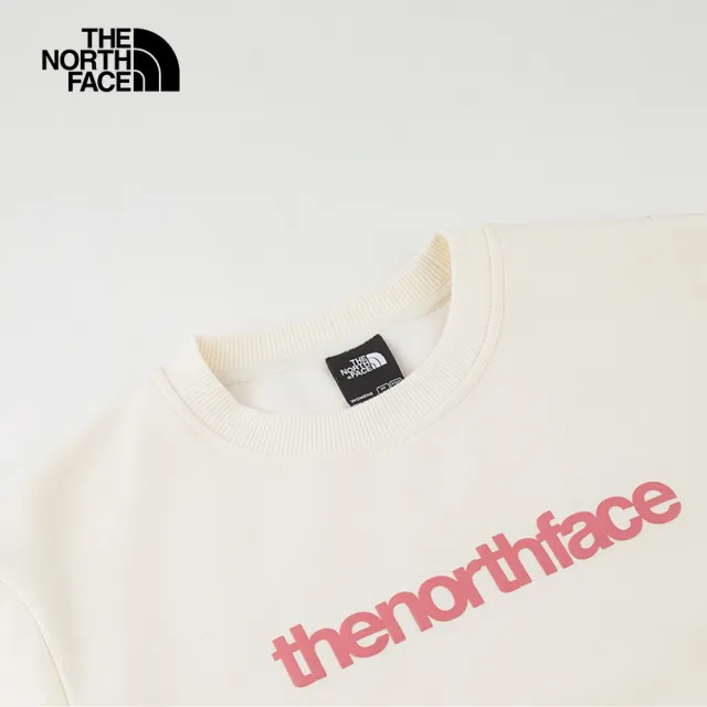 【The North Face 官方旗艦】北面女款米白色胸前簡約品牌印花寬鬆長袖大學T｜86QFN3N