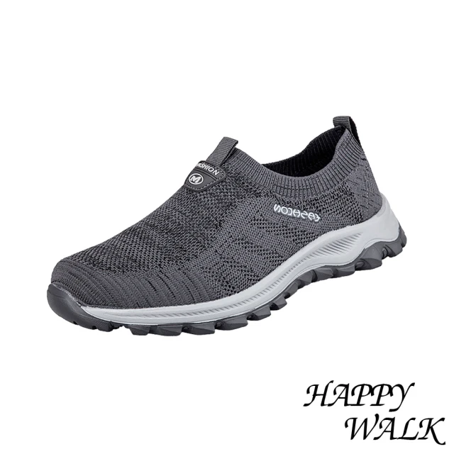 HAPPY WALKHAPPY WALK 彈力休閒鞋/舒適彈力飛織襪套式設計休閒健步鞋-男鞋(灰)