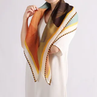 【BANNIES】純羊毛圍巾｜線性幾何-橘(圍巾 披肩 羊毛 頂級羊毛圍巾)