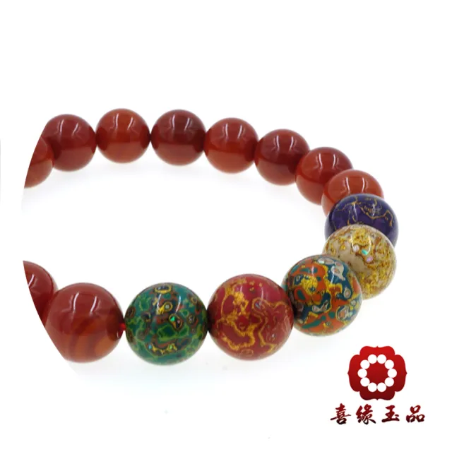 【喜緣玉品】天然南紅瑪瑙彩漆五行手珠(10mm)
