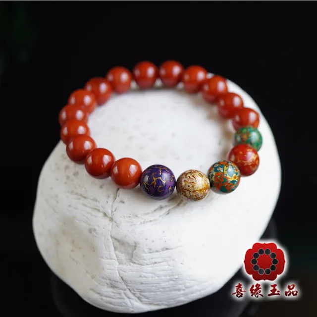 【喜緣玉品】天然南紅瑪瑙彩漆五行手珠(10mm)