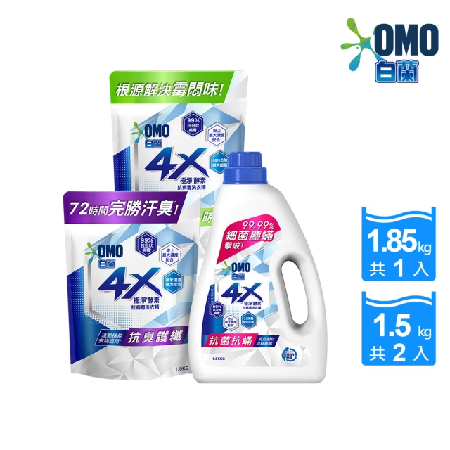 會員專屬 白蘭 4X極淨酵素抗病毒洗衣精 1+2件組(瓶裝1