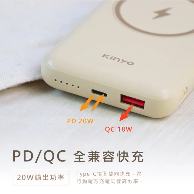 【KINYO】KPB-2304 10000mAh 20W PD快充磁吸無線充行動電源(無線/Magsafe)