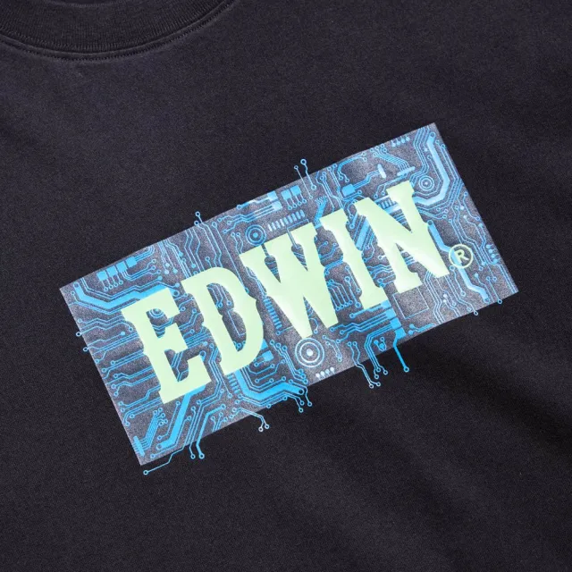 【EDWIN】男裝 電路板BOX LOGO印花短袖T恤(黑色)