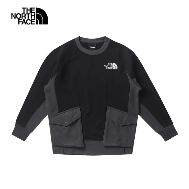 【The North Face 官方旗艦】北面UE女款黑色舒適保暖大口袋長袖大學T｜83QBKT0