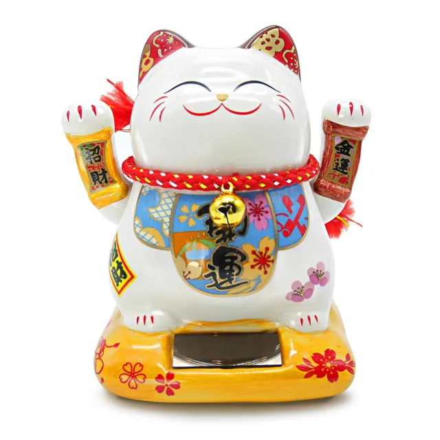【金石工坊】開運招財雙招手貓(高12CM 太陽能搖手招財貓)