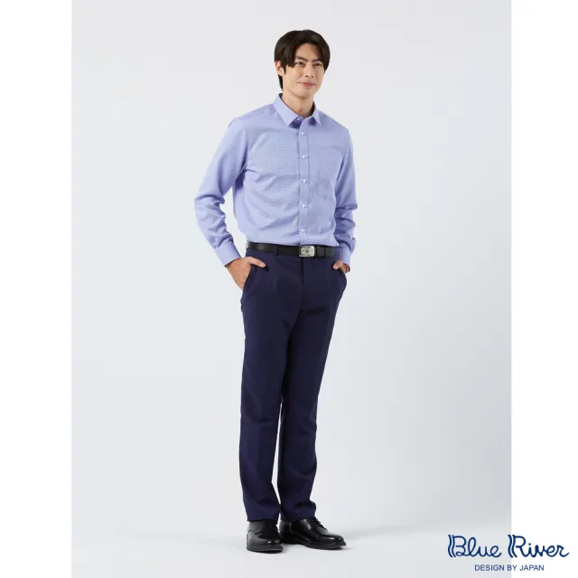 【Blue River 藍河】男裝 藍色長袖襯衫-亮眼注目小細格(日本設計 純棉舒適)