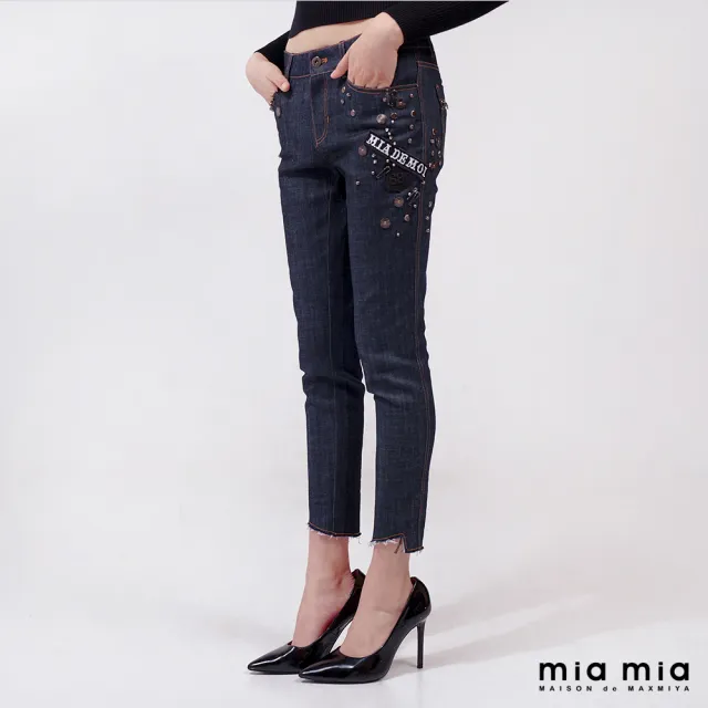 【mia mia】繡花縫珠牛仔窄管褲
