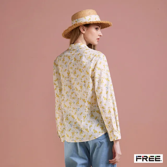 【FREE】進口棉阿勃勒印花長袖襯衫(黃色)