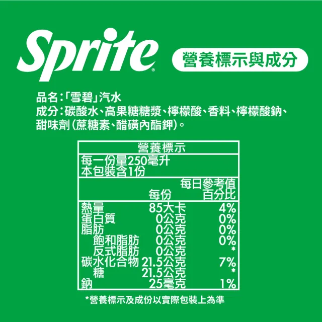 【Sprite 雪碧】易開罐250ml x24入/箱