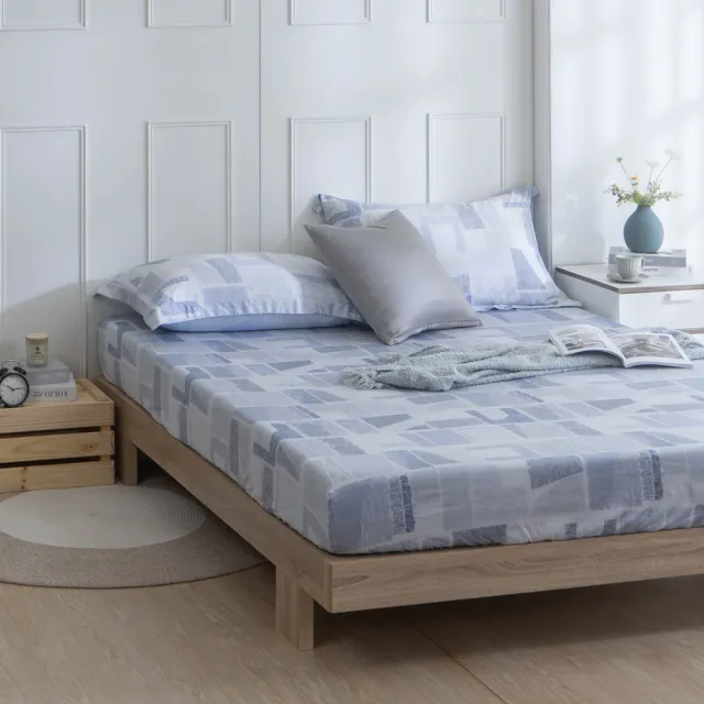 【IN-HOUSE】80支天絲棉三件式枕套床包組-線性藍影(雙人)