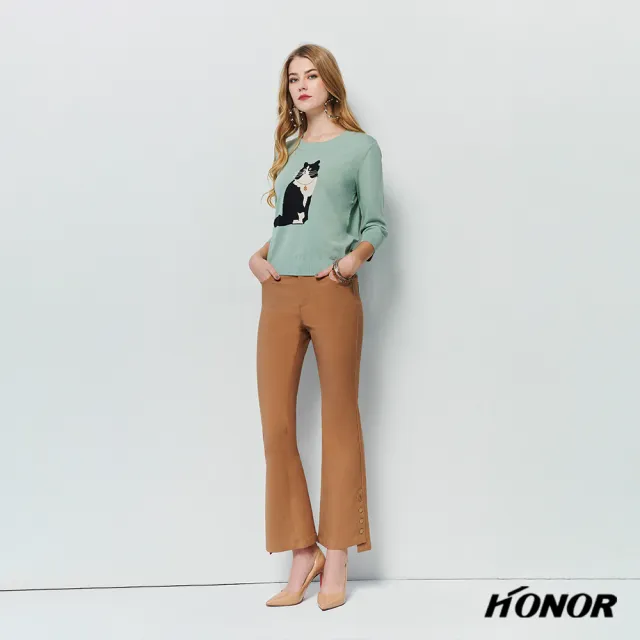 【HONOR 山形屋】不對稱下擺排釦喇叭褲(MOMO獨家限定)