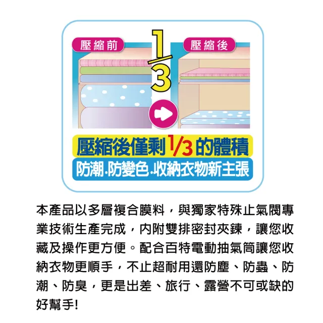 【百特兔寶】買１送１ 巧易收衣物棉被壓縮袋L-3入組 約90x100cm(真空壓縮袋/衣服收納/居家收納)