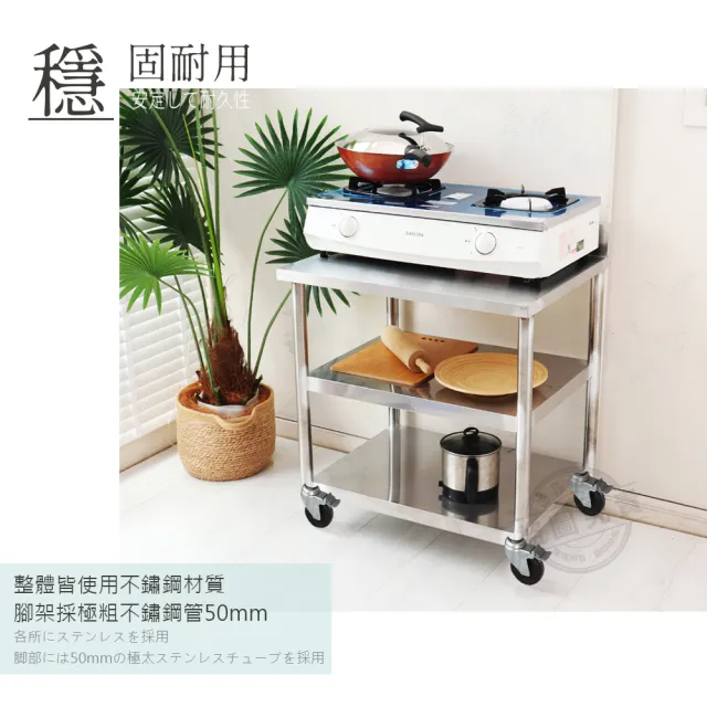 【Abis】客製商品-豪華升級版加牆款三層430不鏽鋼桌-附煞車輪/料理桌/工作桌/工作台/流理台(72X56CM)