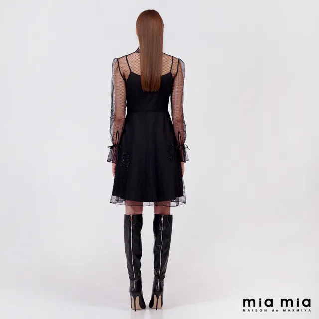 【mia mia】點點網縫珠片綁帶洋裝