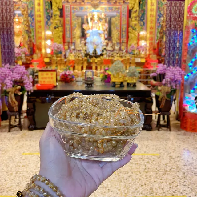 【A1 寶石】開運貔貅鈦晶金箔圓珠手鍊手環-能量招財旺事業貴人運(贈白水晶)
