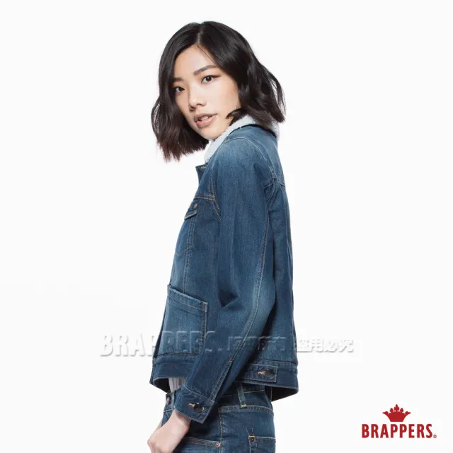 【BRAPPERS】女款BoyFriend牛仔夾克系列-女牛仔羊羔絨長袖外套(藍)