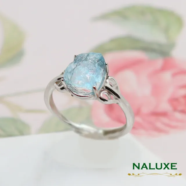 【Naluxe】海水藍寶石 海藍寶原礦 活動圍戒指(３月誕生石 勇氣之石 安定情緒 撫慰心靈)