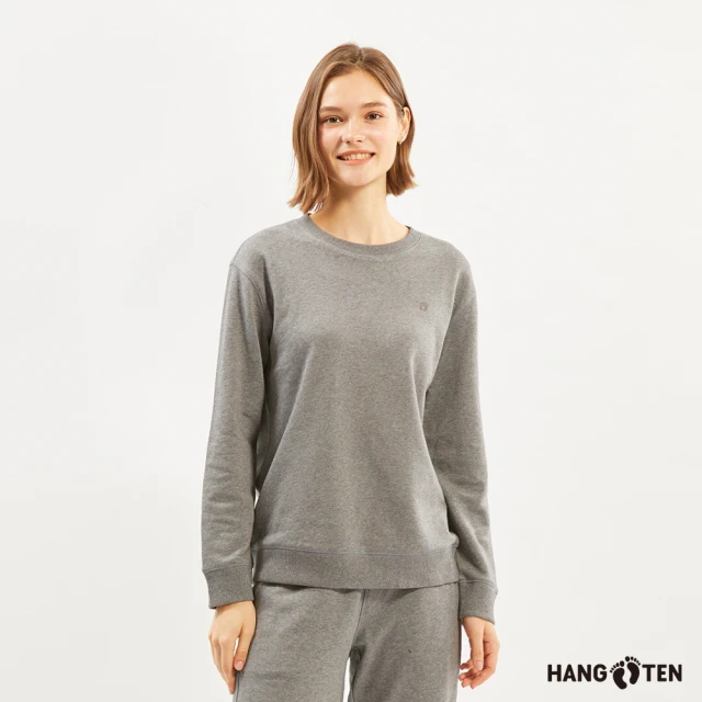 Hang Ten 女裝-Regular Fit經典素面長袖鬆緊長褲套裝(深花紗灰)