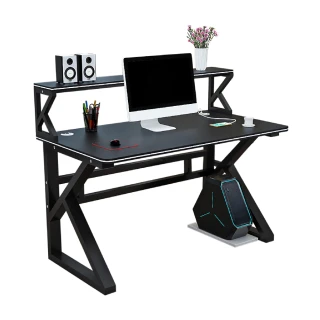 【DE生活】多功能雙層電腦桌-玻璃款100公分 電競桌 書桌 辦公桌 工作桌(贈層架+主機托)