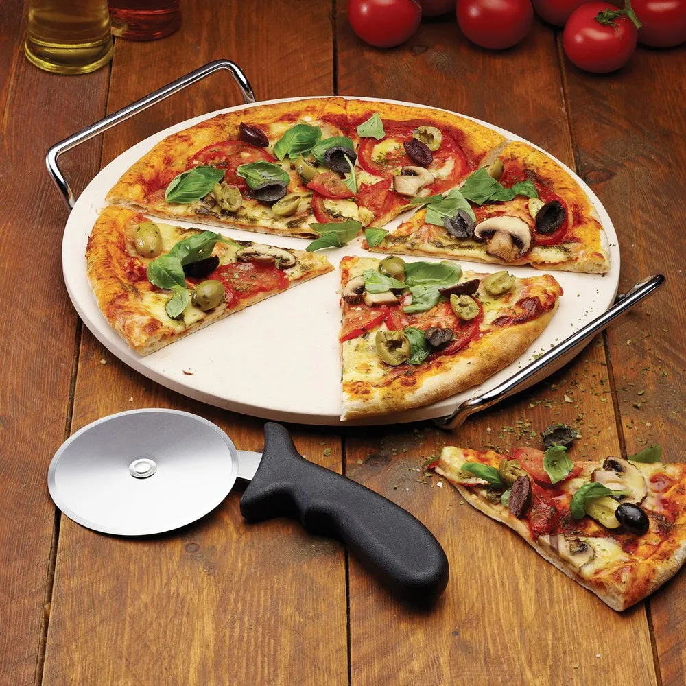 【KitchenCraft】披薩刀+石板披薩烤盤(Pizza 比薩 圓形烤盤)